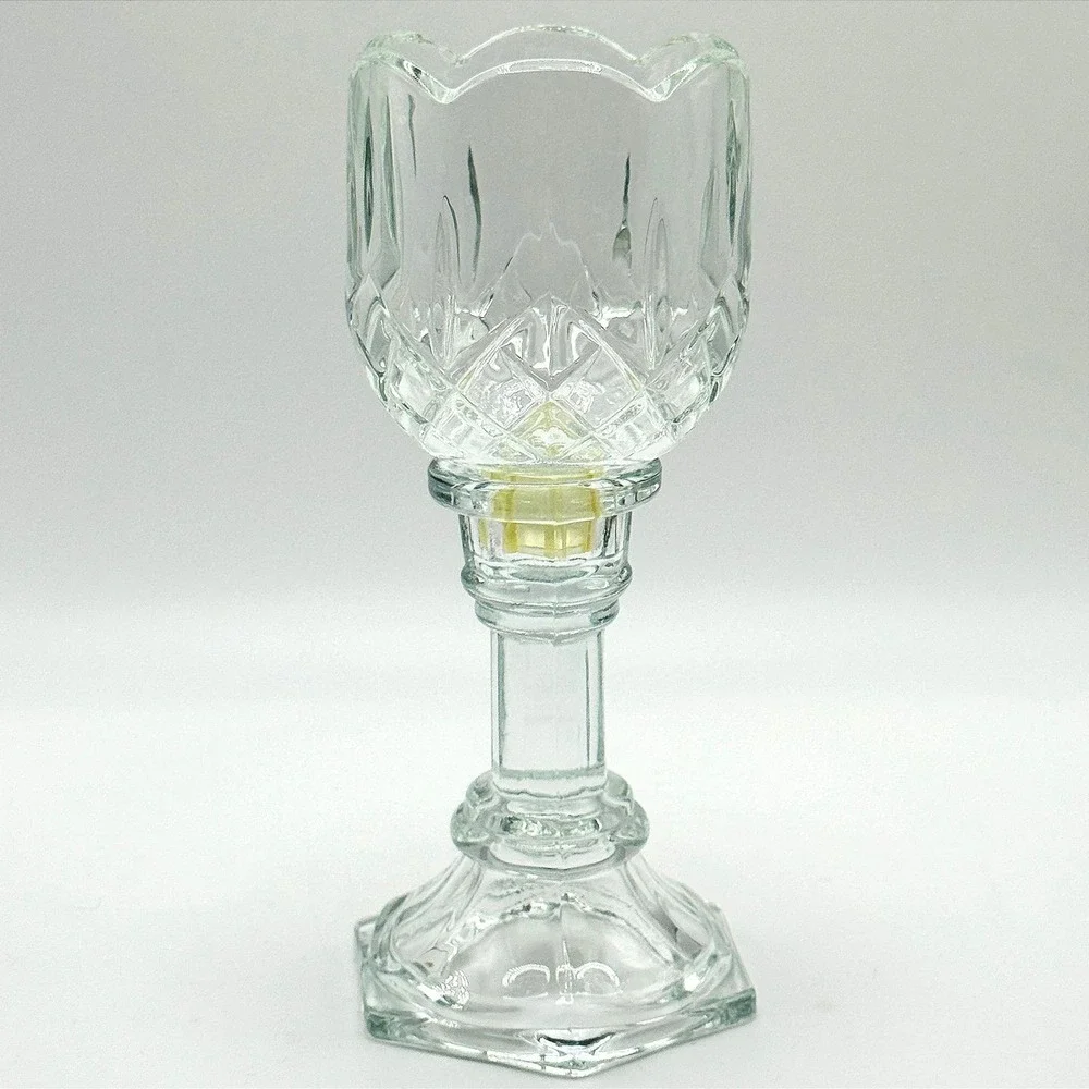 Vintage HOMCO Clear Glass Hurricane Candle Holder Pedestal Candlestick‎ Scallop